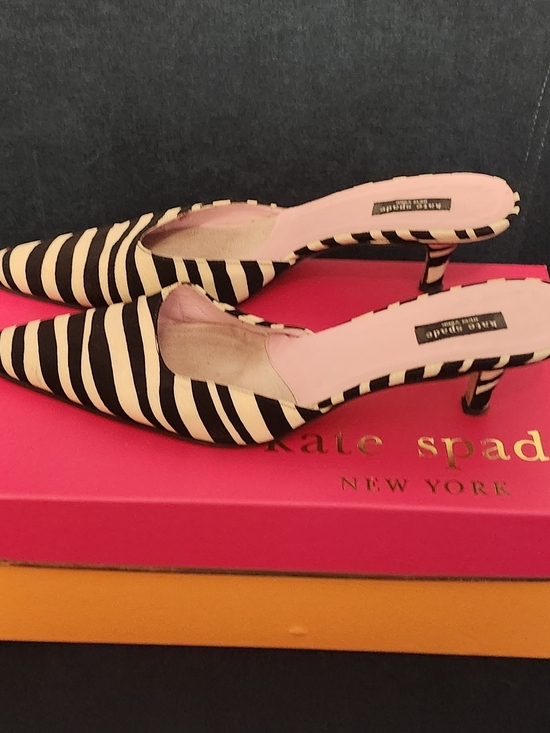 kate spade Shoes - kate spade Black and White Striped Pointed-Toe Mules